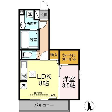 カンパーナ勝山(1LDK/1階)の間取り写真