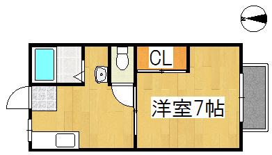 グリーンヒルズF棟(1DK/2階)の間取り写真