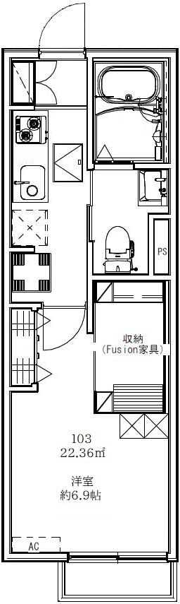 KAFER今川(1K/1階)の間取り写真