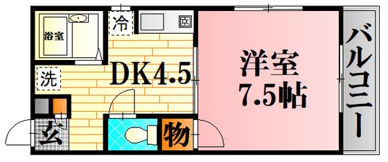 プロスパーヤマモト(1DK/1階)の間取り写真