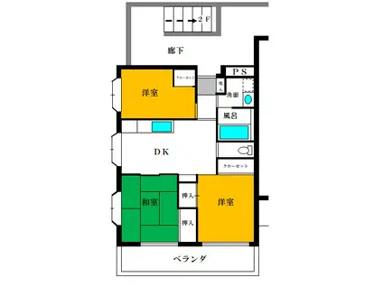 ベルメゾン本庄(3DK/3階)の間取り写真