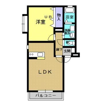 パークサイド山ノ内 B(1LDK/1階)の間取り写真