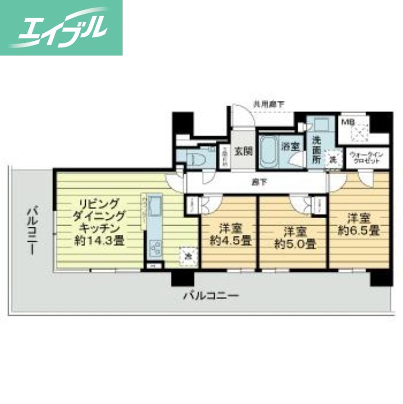 ライオンズタワー岡山千日前(3LDK/11階)の間取り写真