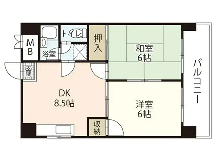 カーサ南大正(2DK/6階)の間取り写真