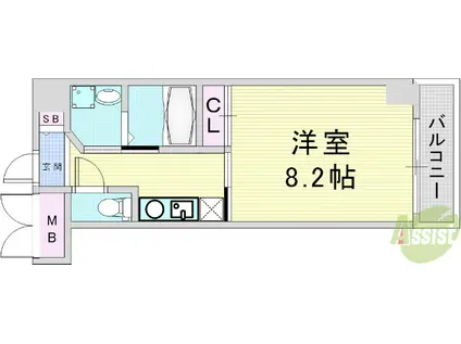 ドゥーエ本庄(1K/9階)の間取り写真