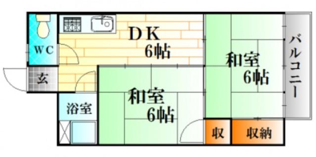 シャトー舟入(2DK/4階)の間取り写真
