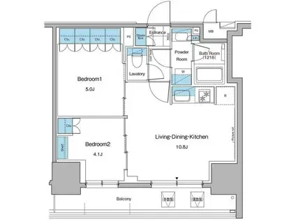 ルフォンプログレ秋葉原マークス(2LDK/10階)の間取り写真