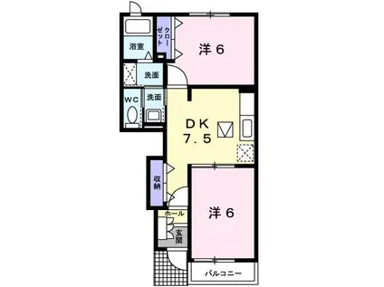 ウィルヴェスティージ弐番館(2DK/1階)の間取り写真