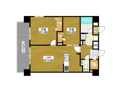 ルーグ箱崎(2LDK/1階)の間取り写真