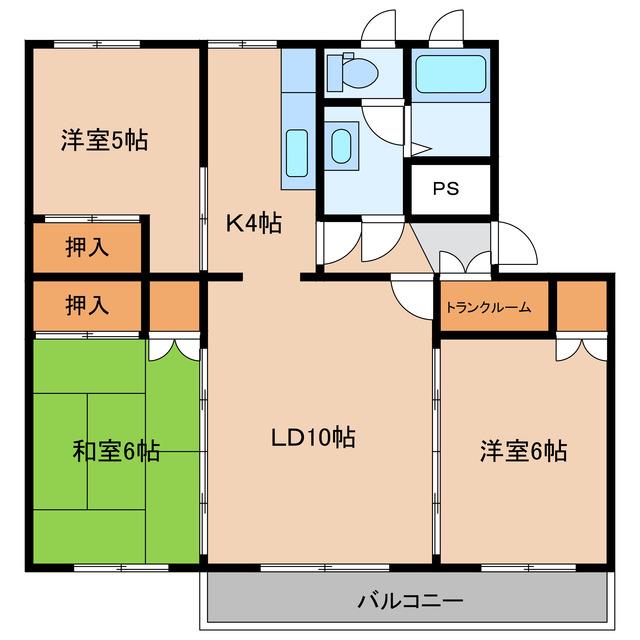 テレパレス函館吉川(3LDK/2階)の間取り写真