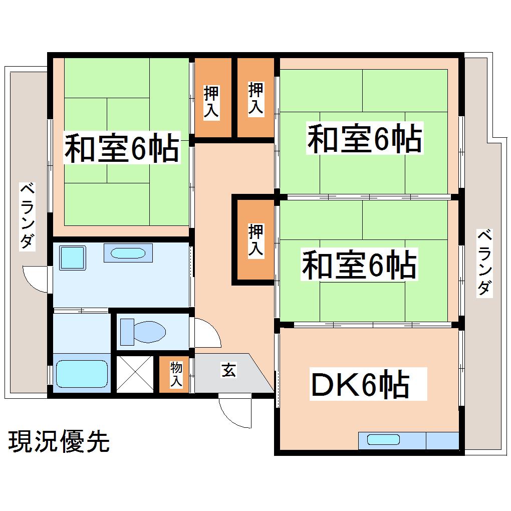 鹿野ハイツ(3DK/4階)の間取り写真