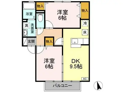 セジュールアルカディアB棟(2DK/1階)の間取り写真