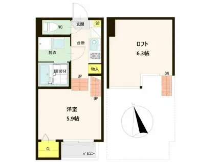 ル・シエル小松島(1K/1階)の間取り写真