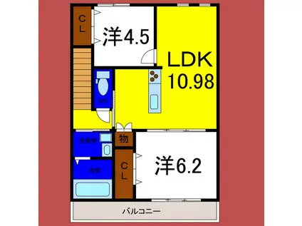 ピース リベルタ 川内北原(2LDK/2階)の間取り写真