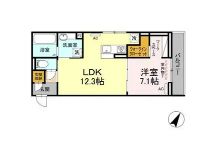 広島電鉄宮島線 廿日市市役所前駅(平良) 徒歩7分 3階建 築3年(1LDK/3階)の間取り写真