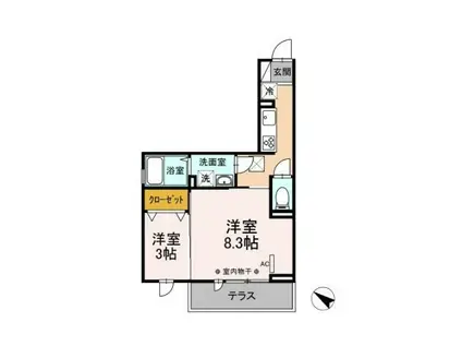 ディールーム樹旭町(2K/1階)の間取り写真