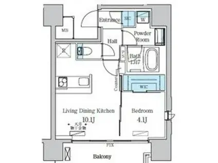デュオフラッツ仙台木町通リネア(1LDK/11階)の間取り写真