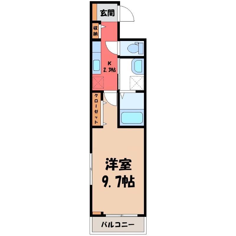 ヒカルサ熊谷大原(1K/2階)の間取り写真