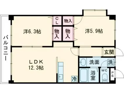 エクセレント本城(2LDK/2階)の間取り写真