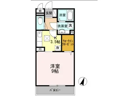 グリーンスクエア II(1K/1階)の間取り写真