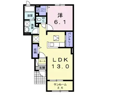 エルシオンII(1LDK/1階)の間取り写真