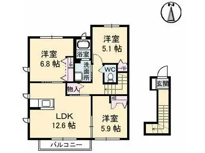 パインテイルD(3LDK/2階)の間取り写真