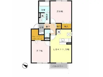 クレールヒル白水(2LDK/1階)の間取り写真