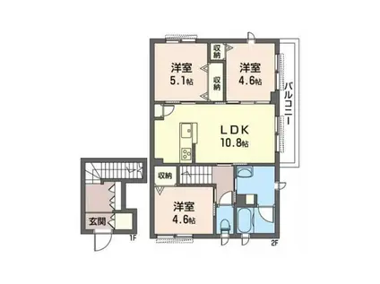 パークコート長津田弐番館オートロック無し(3LDK/2階)の間取り写真