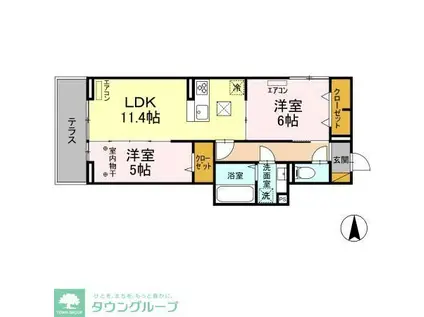 NOBLE FERROA棟(2LDK/1階)の間取り写真