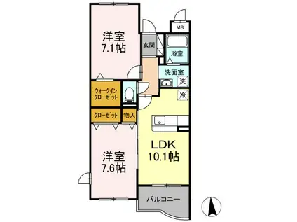 パーク・サイド・ウィル(2LDK/3階)の間取り写真