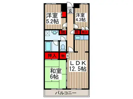 ブライトネス北鴻巣(3LDK/3階)の間取り写真