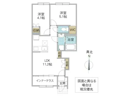 那珂市菅谷字寄居 アパート(2LDK/1階)の間取り写真