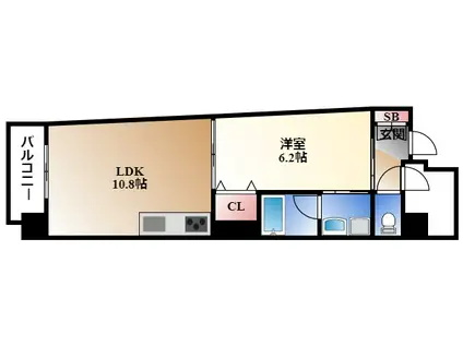 SLANT WALLS(1LDK/10階)の間取り写真