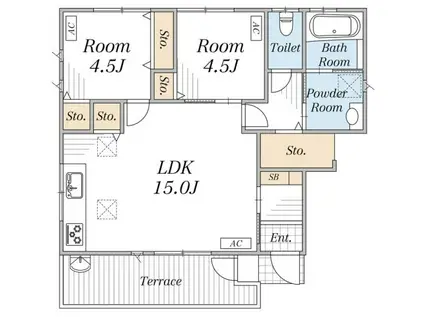 昭島市東町 戸建(2LDK/1階)の間取り写真