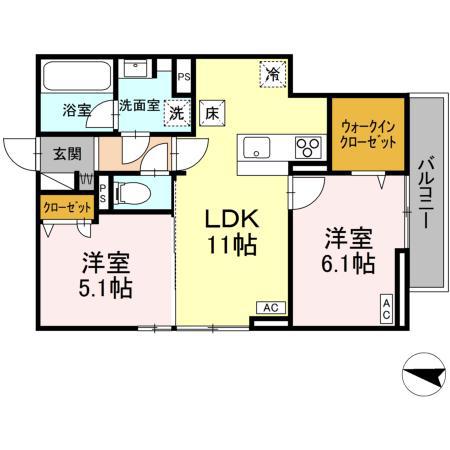 ベルヴィオラ西深津(2LDK/1階)の間取り写真