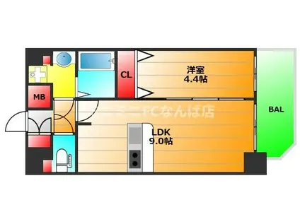 プレサンス難波フィネスト(1LDK/14階)の間取り写真