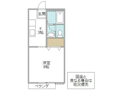 ニューディアコートミワ(1K/2階)の間取り写真