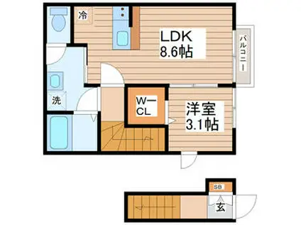 ファインヒルズI(1LDK/2階)の間取り写真