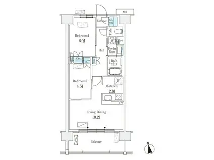 スカイグランデ津田沼(2LDK/8階)の間取り写真