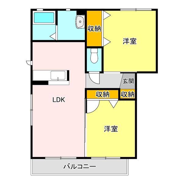 ヴィラーチェ C(2LDK/2階)の間取り写真