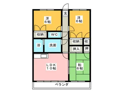 ＪＲ東海道本線 富士駅 徒歩14分 3階建 築32年(3LDK/3階)の間取り写真