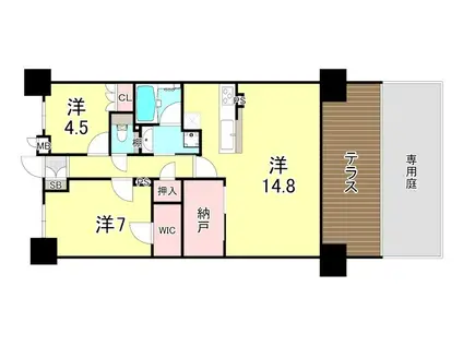 ワコーレKOBE新長田パークビスタ(2SLDK/1階)の間取り写真