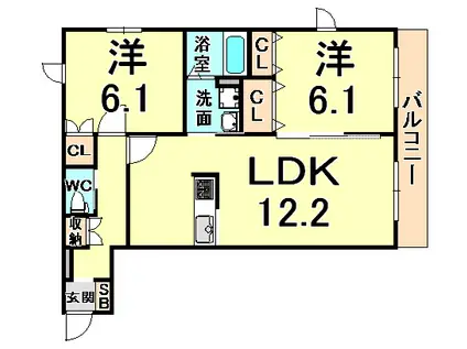 クレールメゾン(2LDK/1階)の間取り写真