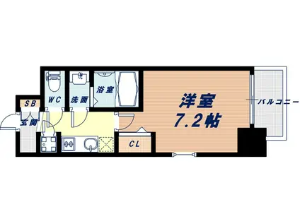 レジュールアッシュ心斎橋リュクス(1K/7階)の間取り写真