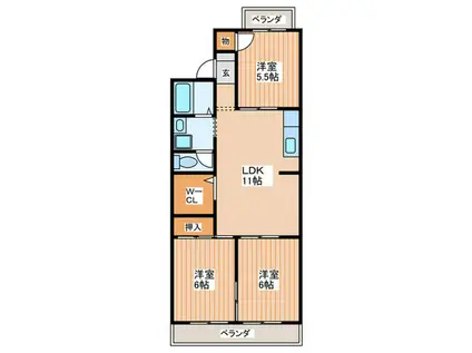 ゴールドヴァレイタウンA棟(3LDK/1階)の間取り写真