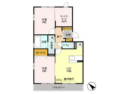 リバーサイドヴィラ ハピネス(2SLDK/2階)の間取り写真