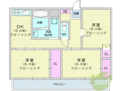 ビレッジハウス四郎丸4号棟(3DK/3階)の間取り写真