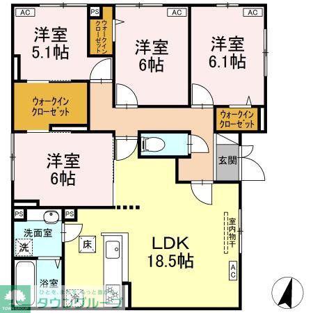 パルボヌール(4LDK/1階)の間取り写真