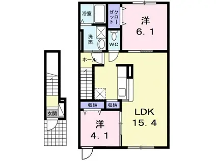 カルフールオリゾンII B(2LDK/2階)の間取り写真