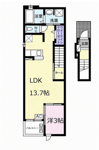イリゼII(1LDK/2階)の間取り写真